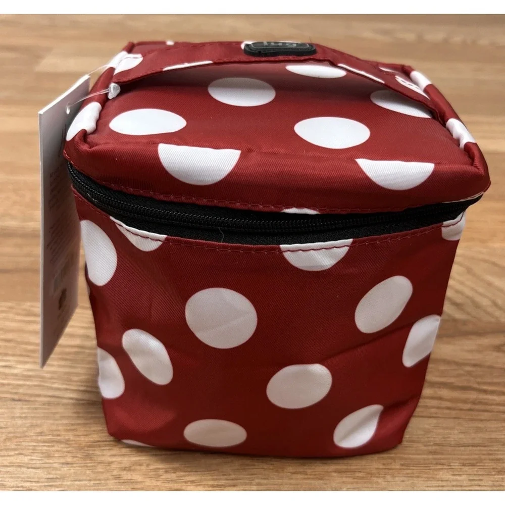 LUG Box Top Red with White Polka Dots Zip Close Cube Cosmetics Jewelry Bag NEW